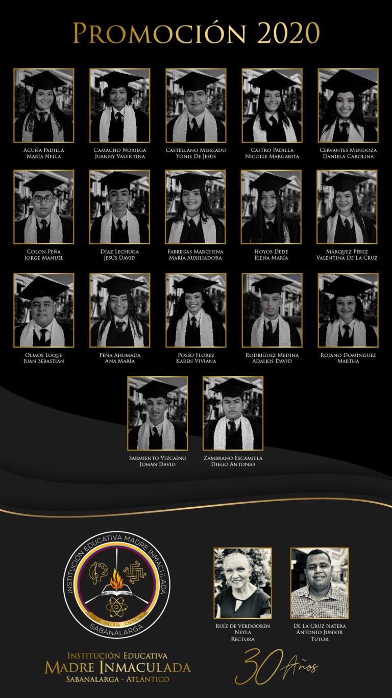 Mosaico de la promoción 2020 con las fotografías y los nombres de los graduados